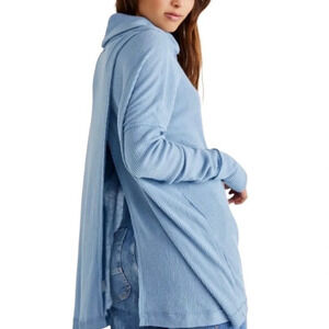 Free People Ribbed Cowl Neck Pale Blue Long Sleeve Lounge Cozy Top Small